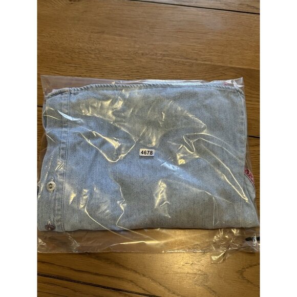 Andrew’s Blues Denim Size Medium Button Up Shirt Cotton Hippie Boho Short Sleeve - Picture 10 of 10